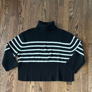 GAP Black and Cream Striped Turtleneck Sweater